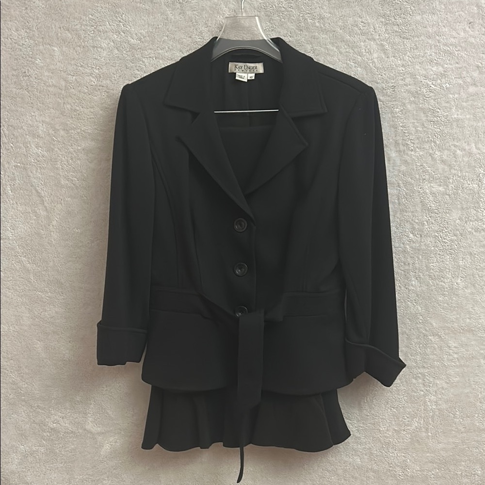 Kasper Black Suit w/Jacket & A-Line Skirt with Fitted Silhouette